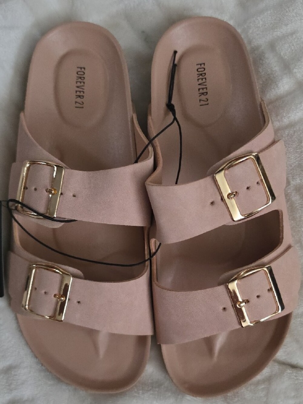 NWT Forever 21 Women's Size 10 dusty Pink Double-Buckle Slide Sandals - Picture 2 of 5